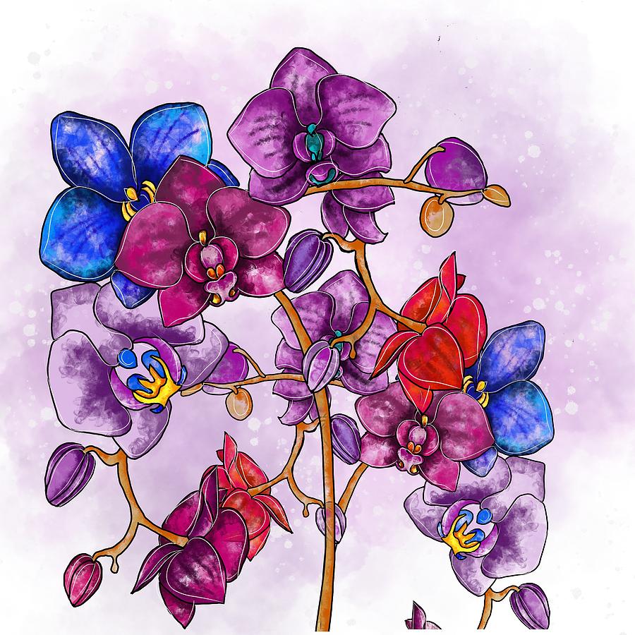 Colorful Orchids Painting by Patricia Piotrak