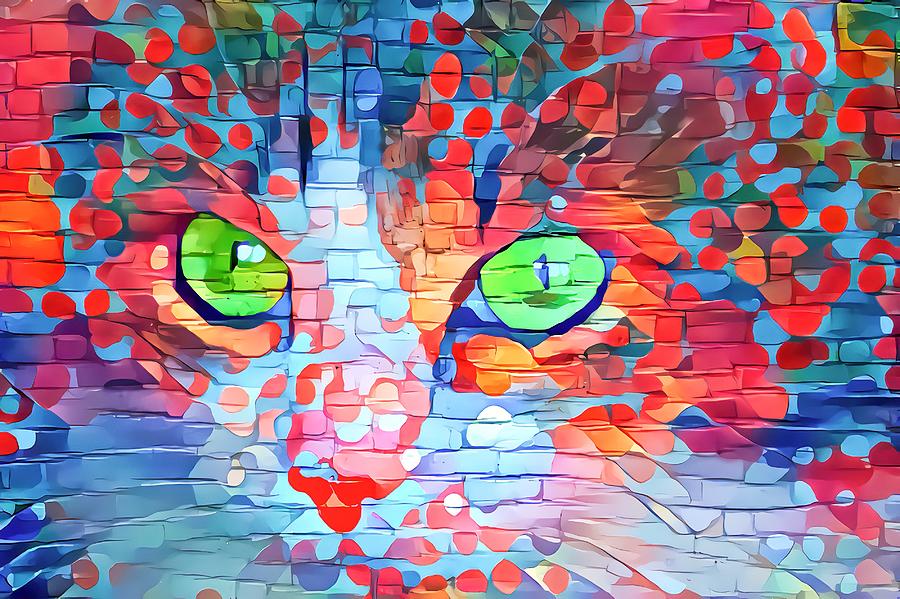 Colorful Paint Daubs Kitten Red Digital Art by Don Northup