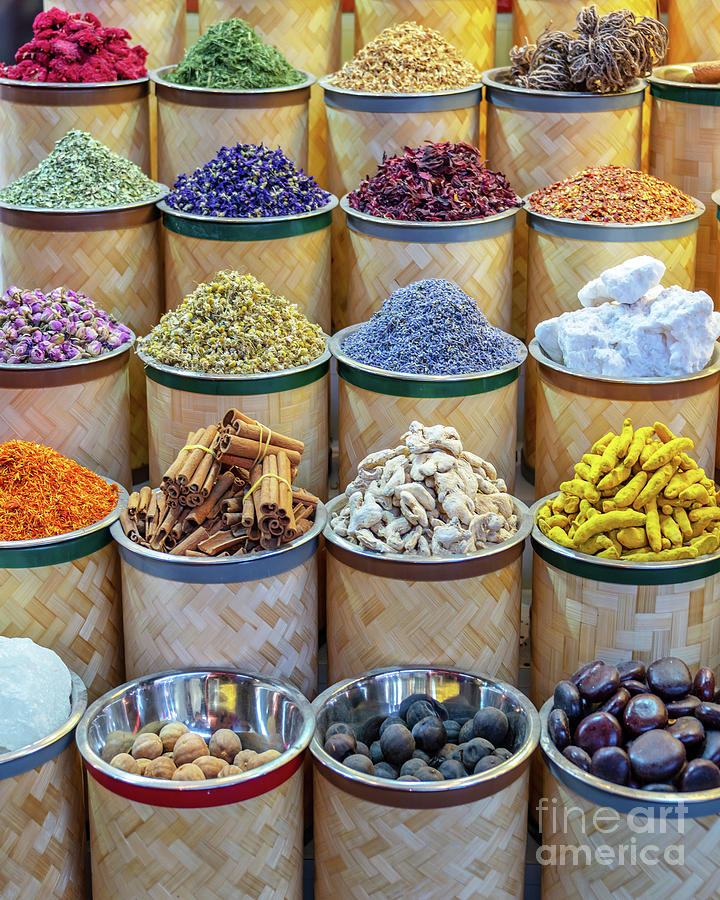 Colorful piles of spices in Dubai  Photograph by Delphimages Photo Creations