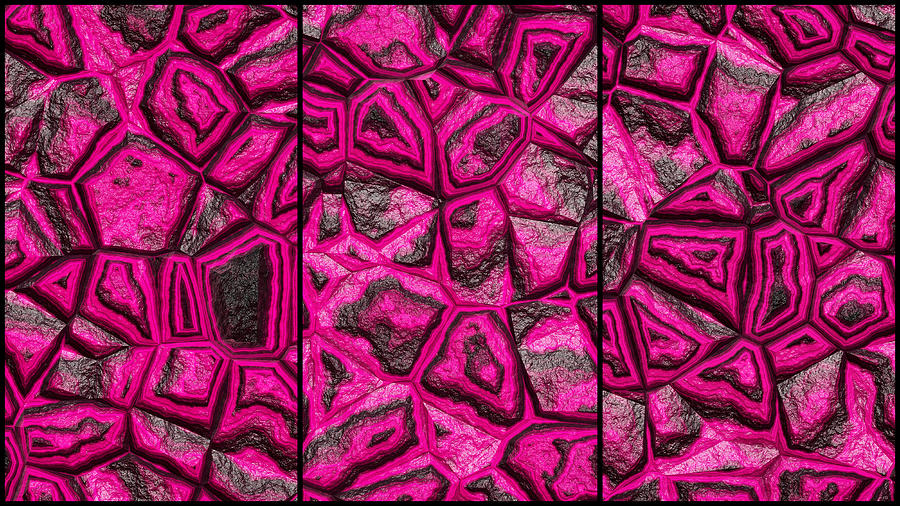 Colorful Pink Wall Abstract Triptych Digital Art by Don Northup