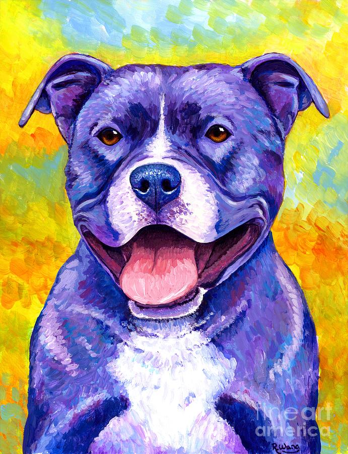 Peppy Purple Pitbull Terrier Dog Painting by Rebecca Wang