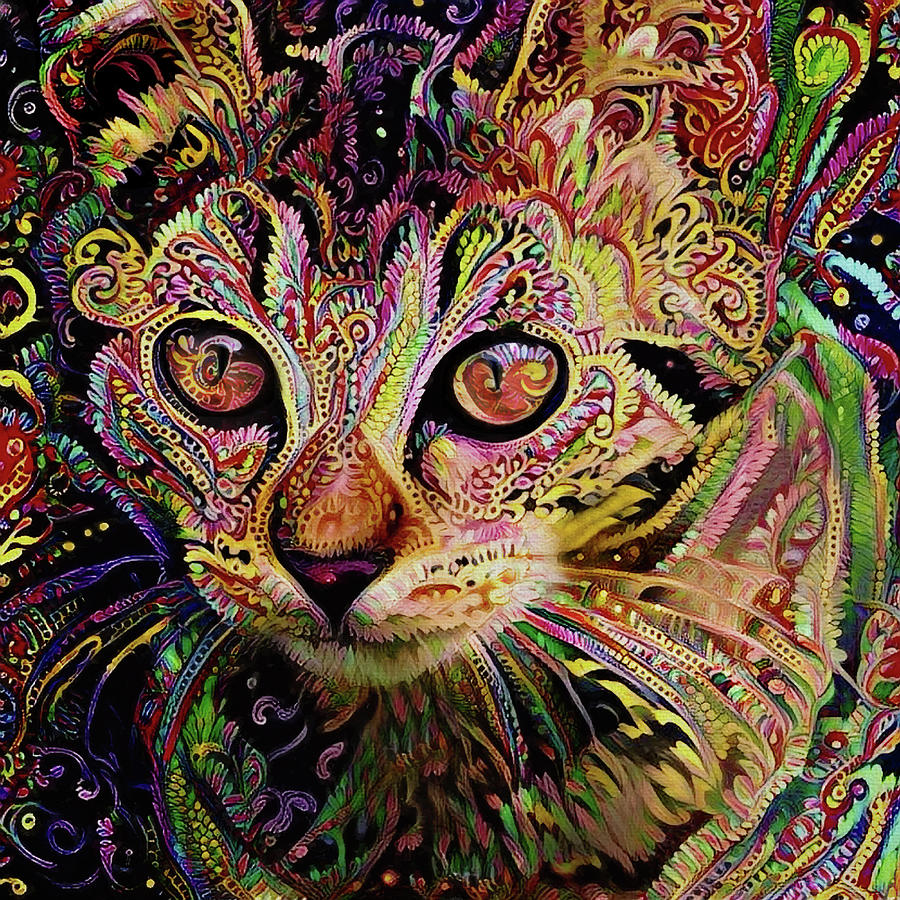 Colorful Psychedelic Tabby Kitten Art Digital Art by Peggy Collins