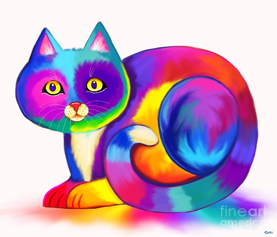 Colorful Rainbow Calico Cat Digital Art By Nick Gustafson   Pixels