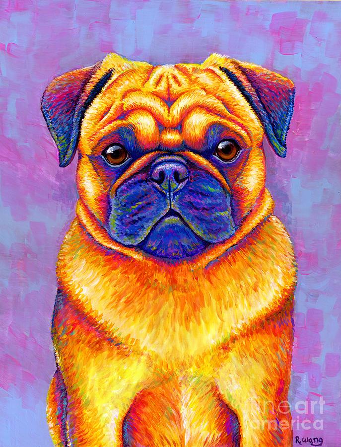 Colorful Rainbow Pug Dog Portrait by Rebecca Wang Colorful Rainbow Pug Dog Portrait by Rebecca Wang