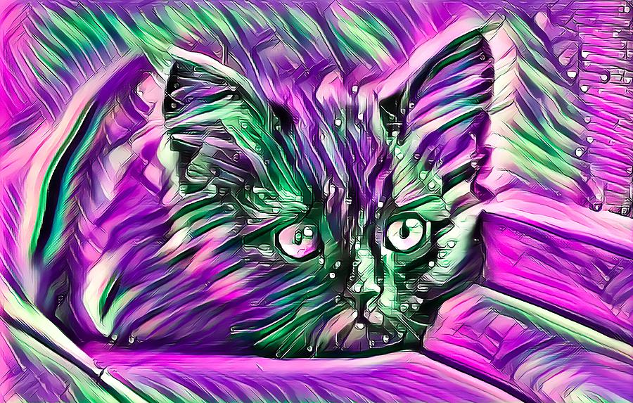 Colorful Resting Kitten Abstract Digital Art by Don Northup
