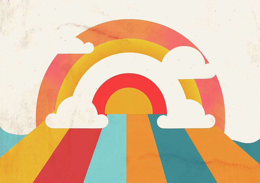 Colorful Retro Rainbow With Clouds Digital Art by Trendy Art Colorful Retro Rainbow With Clouds Digital Art by Trendy Art