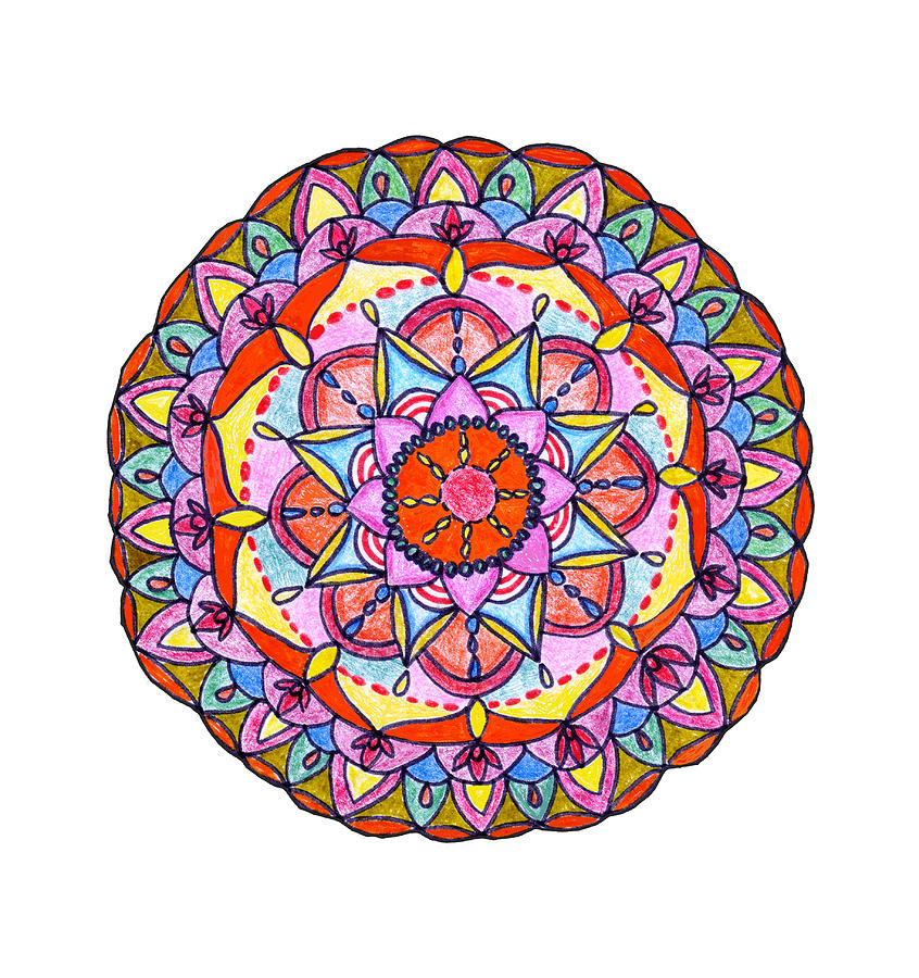 Abstract Photograph - Colorful Round Mandala Painted With Markers And Pencils by Cavan Images