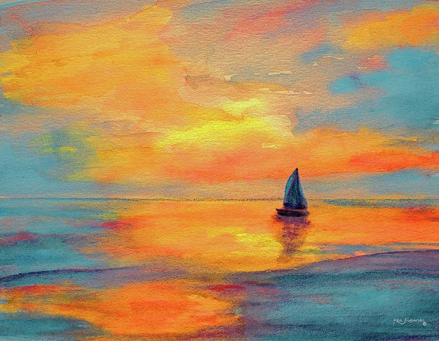 Colorful Sailboat Watercolor Painting Painting by Ken Figurski