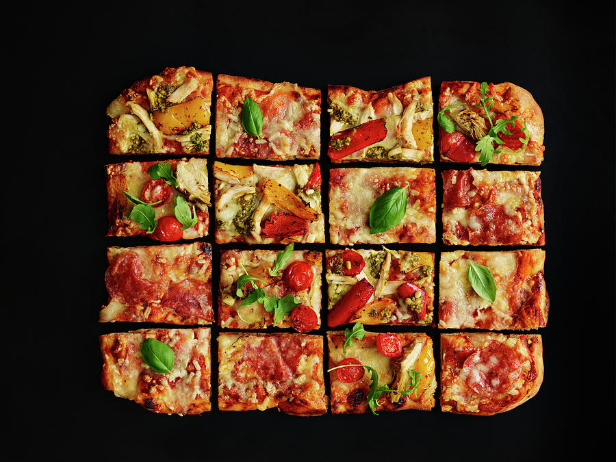 Colorful Salami Pizza Baked In A Tray, Sliced Photograph by Gareth Morgans