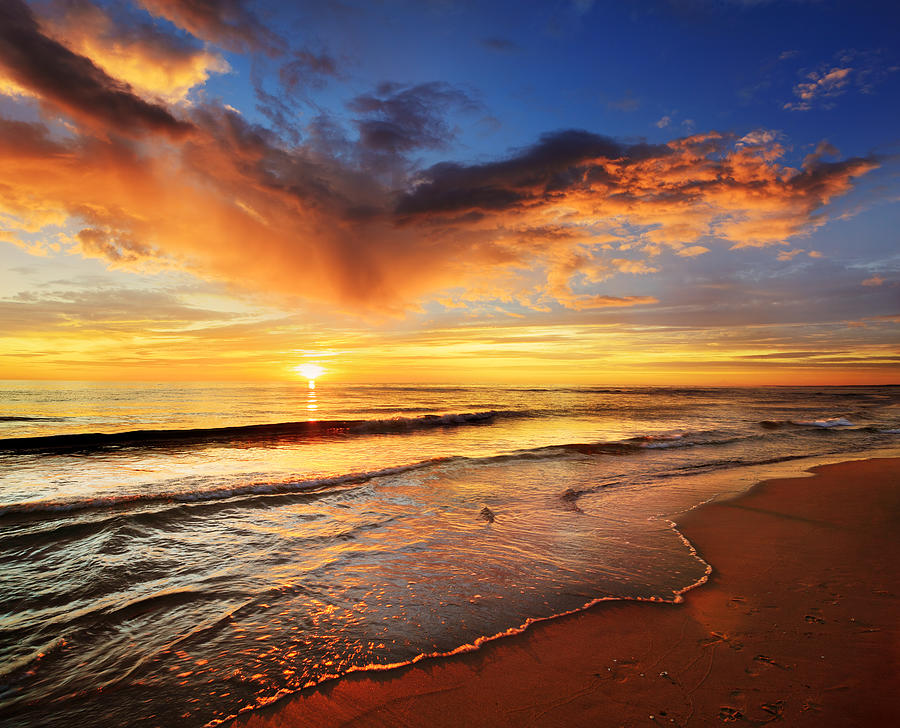 Colorful Sea Sunst - Sandy Beach Photograph by Konradlew