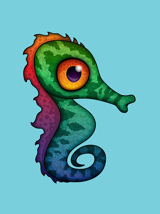 Colorful Seahorse Cartoon Digital Art