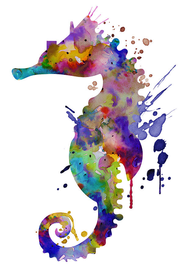 Colorful Seahorse Silhouette Painting by Marian Voicu