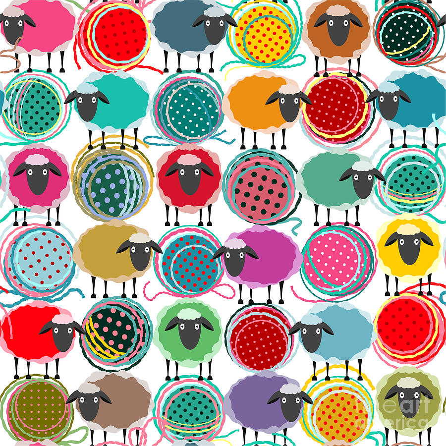 Wool Digital Art - Colorful Seamless Sheep And Yarn Balls by Popmarleo