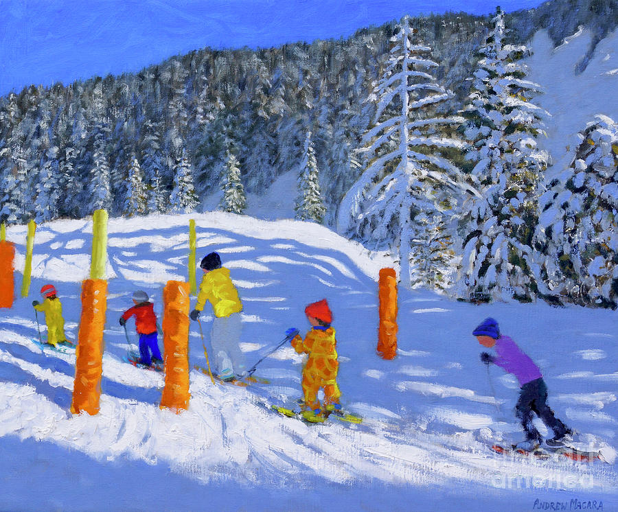 Colorful Skiing, Les Arcs, France, 2018 Painting by Andrew Macara
