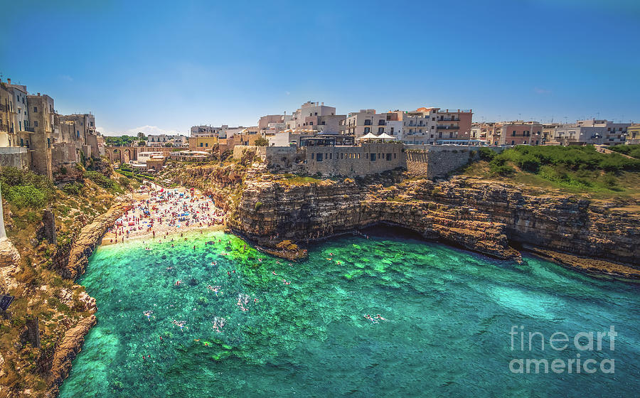 Summer Photograph - colorful south italy village in Puglia in the town of Polignano by Luca Lorenzelli