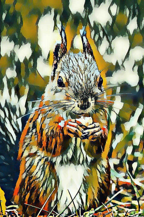 Colorful Squirrel Holding Food In His Hands Painting by Jeelan Clark