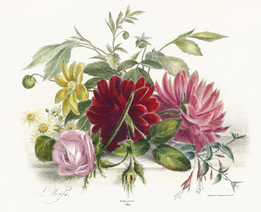 Colorful still life of flowers  1850 an arrangement of beautiful flowers Painting by Celestial Images