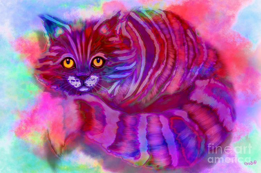 Colorful Striped Kitty Digital Art