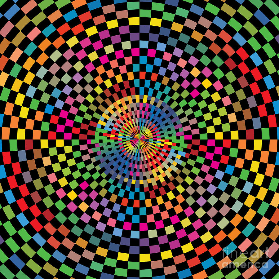 Colorful Sunburst Checkered Square Rays Pattern Background Digital Art By Cro Arte