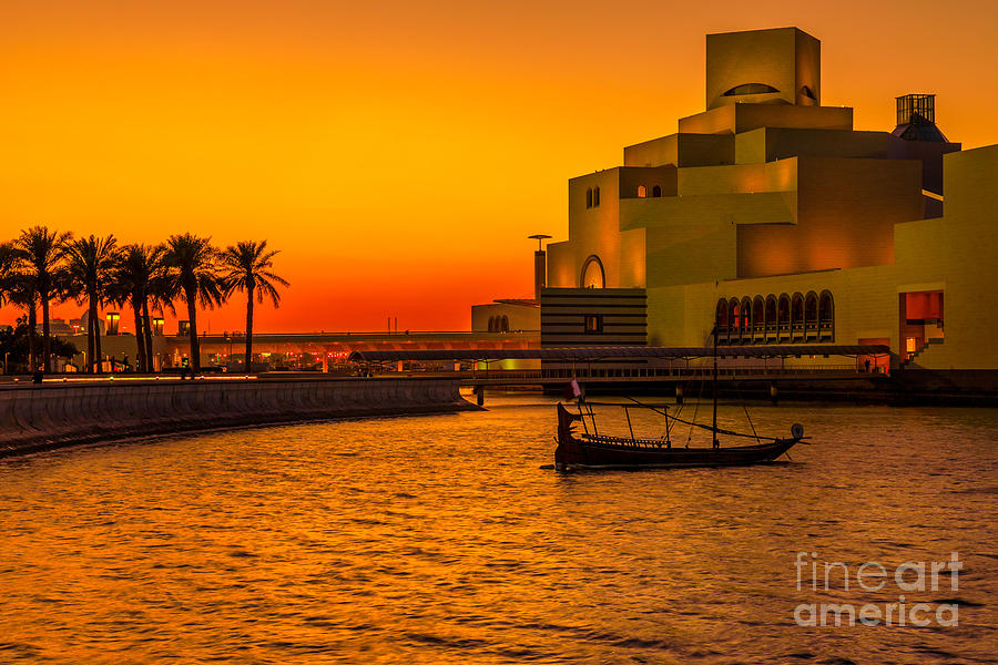 Colorful sunset at Doha Bay Photograph by Benny Marty