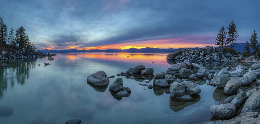 Colorful Sunset at Sand Harbor Panorama Photograph by Andy Konieczny
