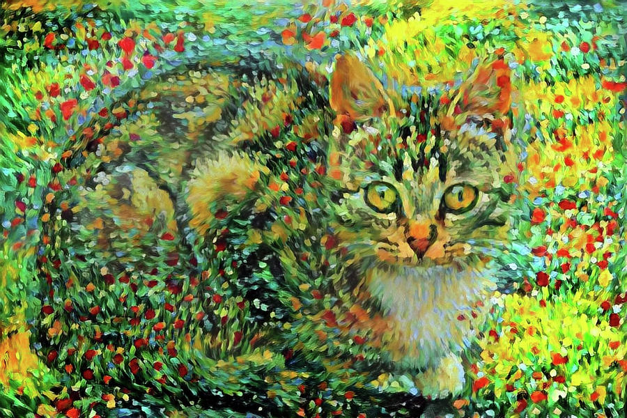 Colorful Tabby Cat Art Digital Art by Peggy Collins