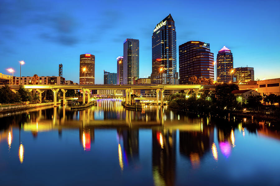 Tampa Skyline Photograph - Colorful Tampa Florida Skyline Reflections by Gregory Ballos