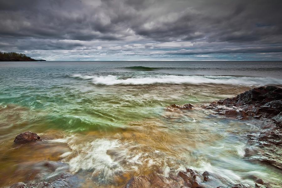 Nature Photograph - Colorful Waves Of Lake Superior by Image By Jeff Jacobson