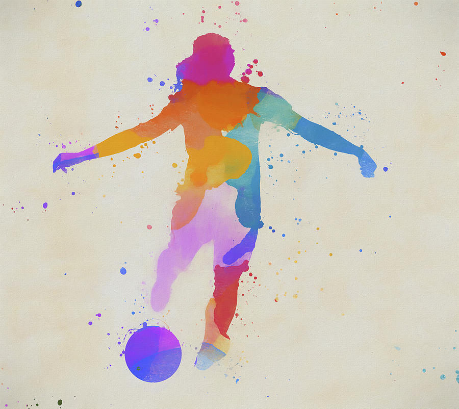 Colorful Woman Playing Soccer Painting by Dan Sproul
