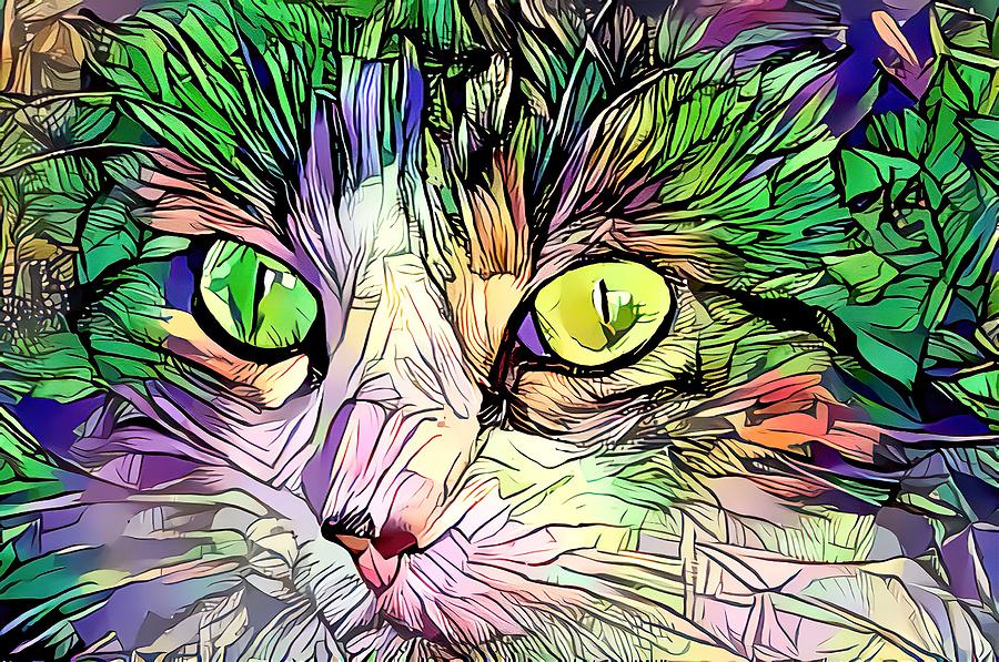 Coloring Book Kitty Green Eye Digital Art by Don Northup
