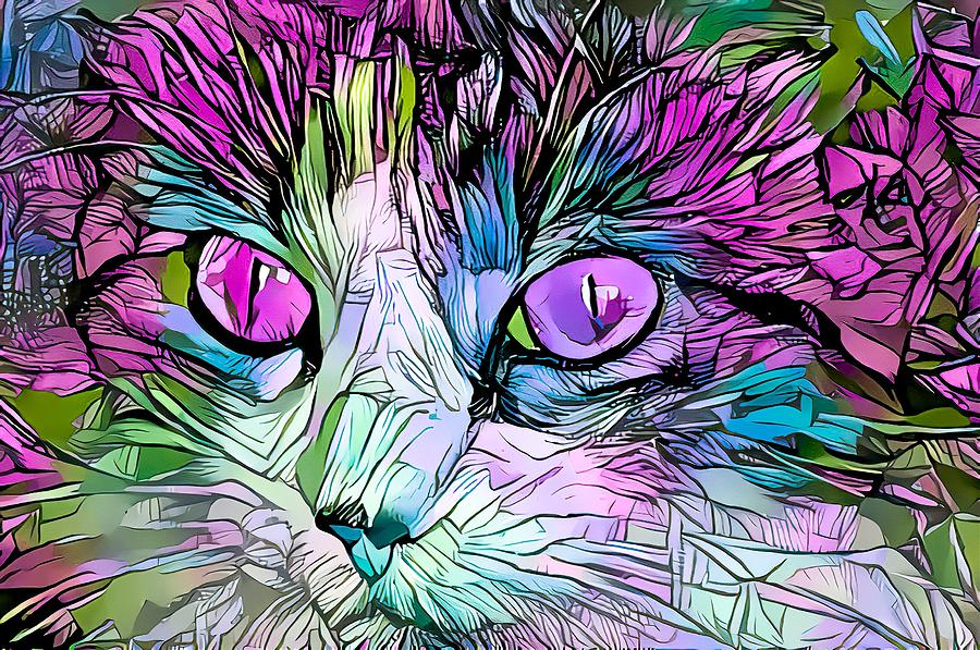 Coloring Book Kitty Purple Eyes Digital Art by Don Northup