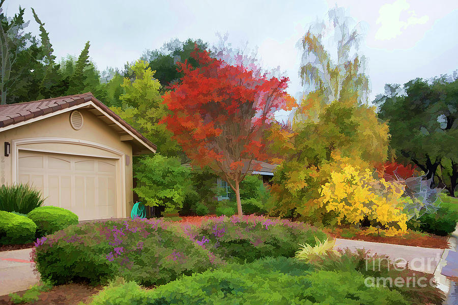 Colors of Fall Surround Home in Northern California  Digital Art by Chuck Kuhn