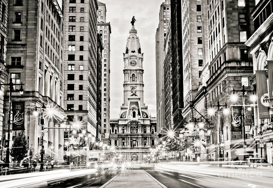 Philadelphia Photograph - Colors on Broad B/W by Stacey Granger