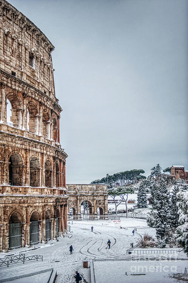 Colosseo - Snow Over Roman Forum And Palatine Hill Photograph