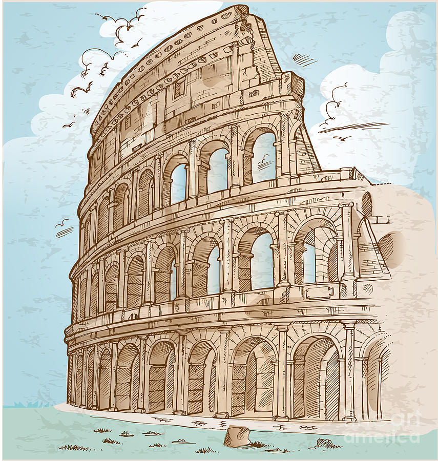 Colosseum Color Hand Draw Digital Art by Domenico Condello