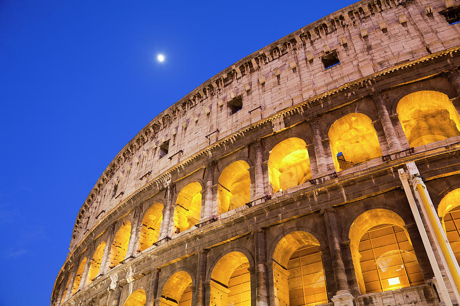 Colosseum Rome Italy At Night With Photograph by Crossbrain66