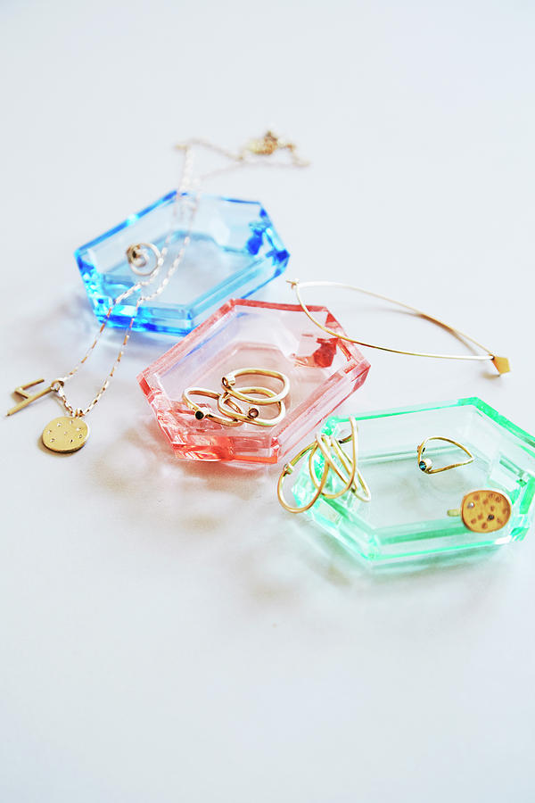 Coloured Glass Dishes Used To Store Jewellery Photograph by Nicoline Olsen