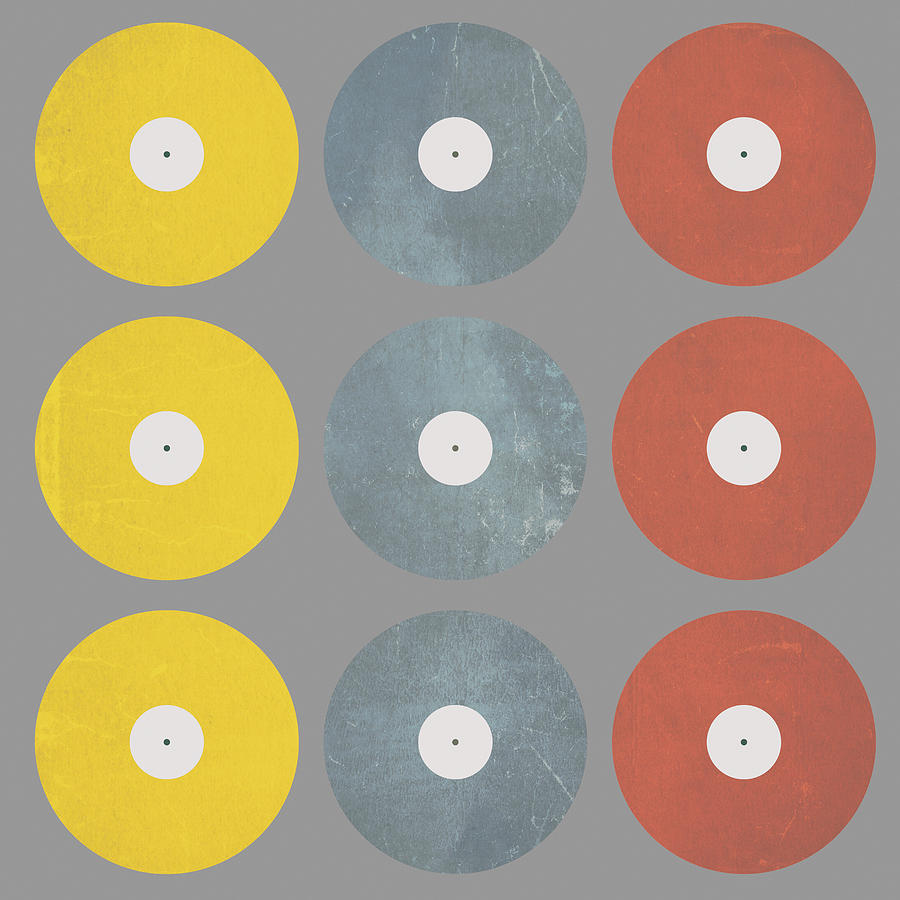 Music Mixed Media - Coloured Records On Grey by Tom Quartermaine