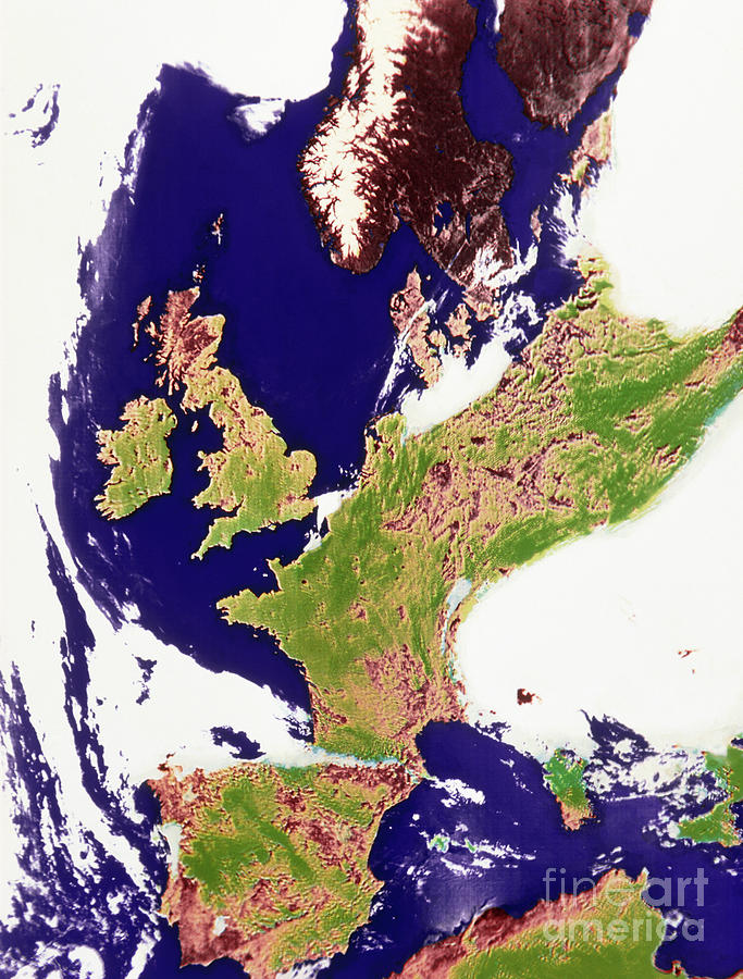 Coloured Satellite Image Of North-western Europe Photograph by Nsidc/science Photo Library