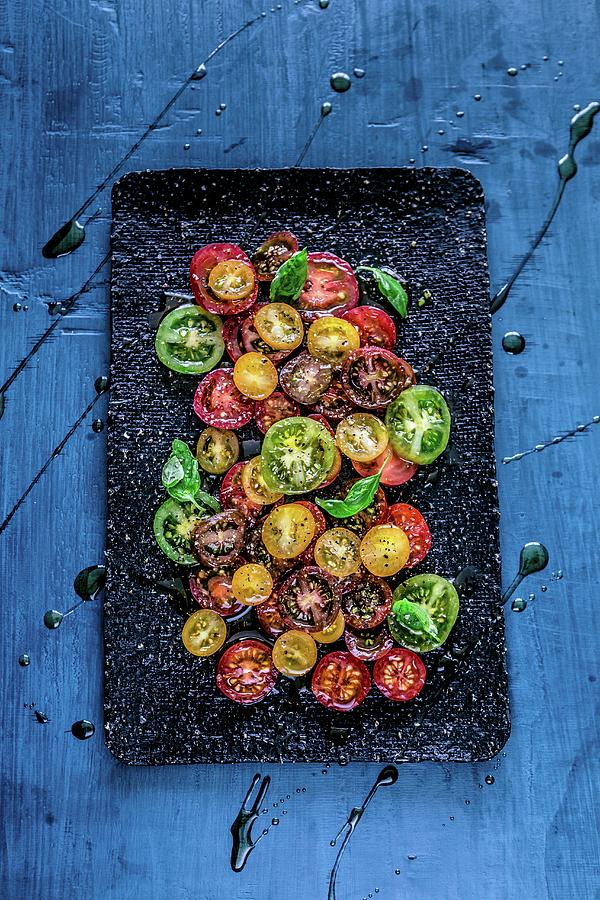 Coloured Tomato Salad With Balsamic Vinegar seen From Above Photograph by Aniko Takacs