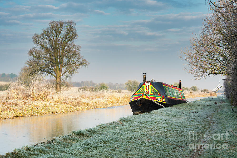 Colourful Barge on a Frosty Canal Photograph by Tim Gainey