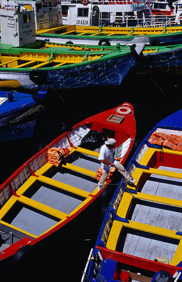 Colourful Boat In Harbour, Valparaiso Photograph by Richard Ianson