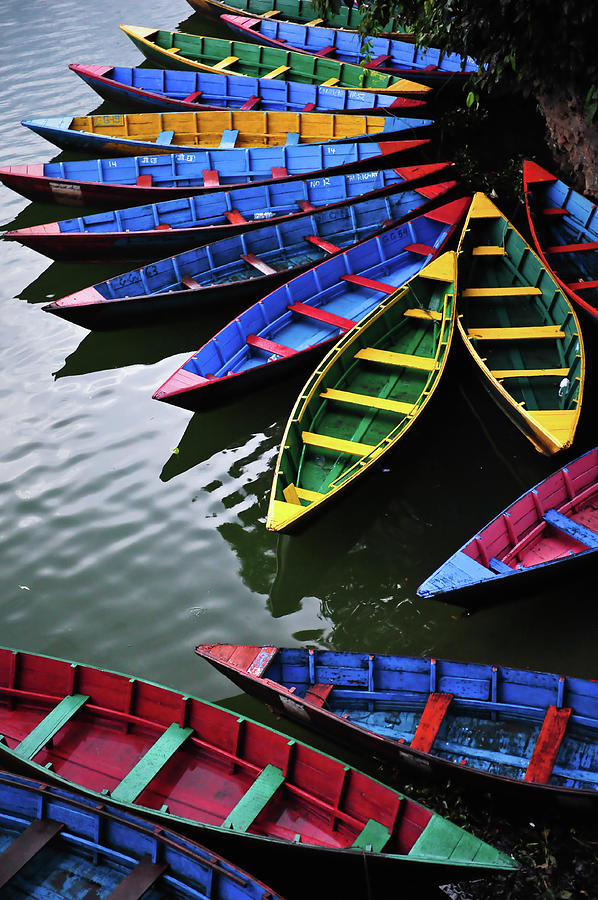 Colourful Boats On Phewa Tal In Photograph by By Marc Guitard