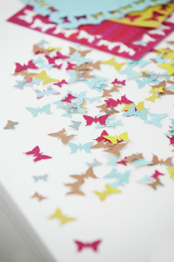 Colourful, Butterfly Confetti Cut Out Using Pattern Punch Photograph by Studio27neun