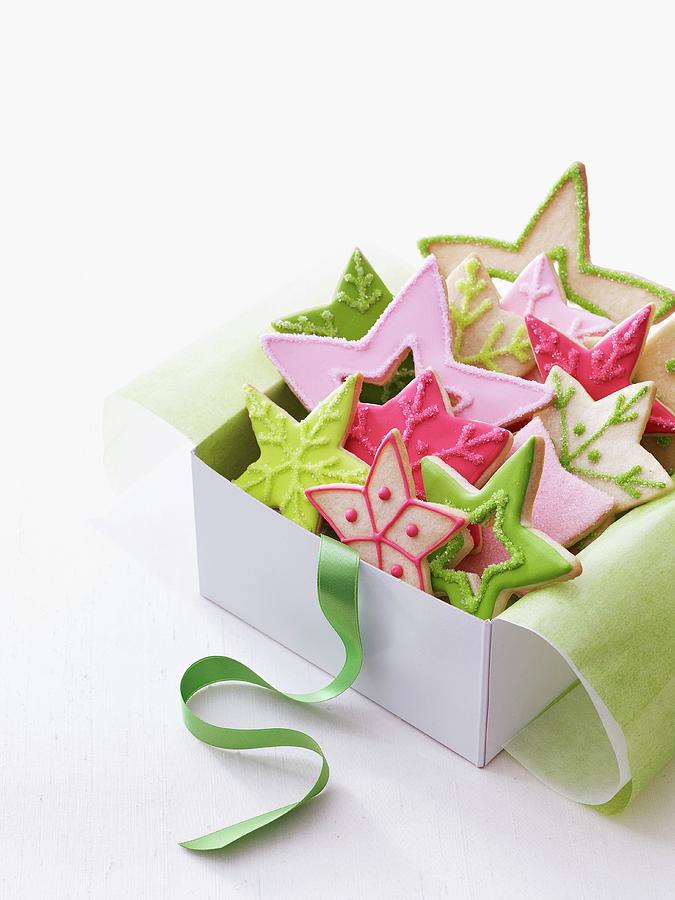 Colourful Christmas Star Biscuits In A Gift Box Photograph by Antonis Achilleos