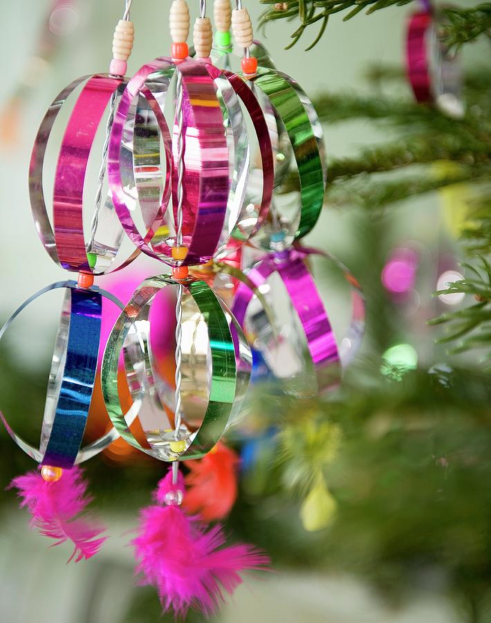 Colourful Christmas Tree Decorations Made From Shiny Metal Foil close-up Photograph by Frederic Vasseur
