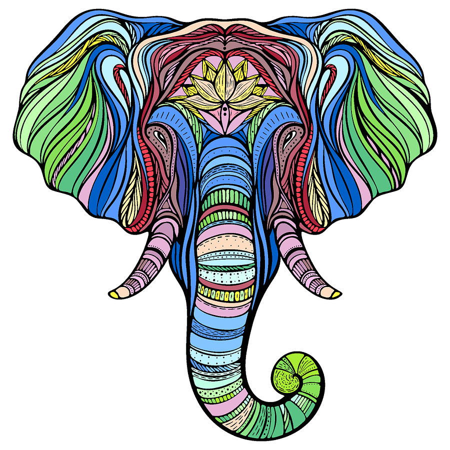 Colourful Elephant Face Digital Art