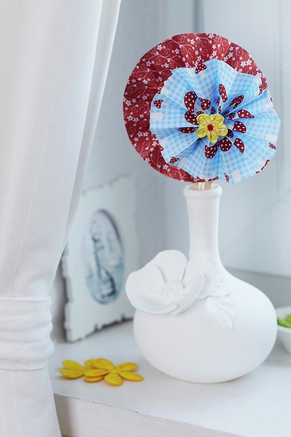 Colourful Paper Flowers In White China Vase Photograph by Franziska Taube