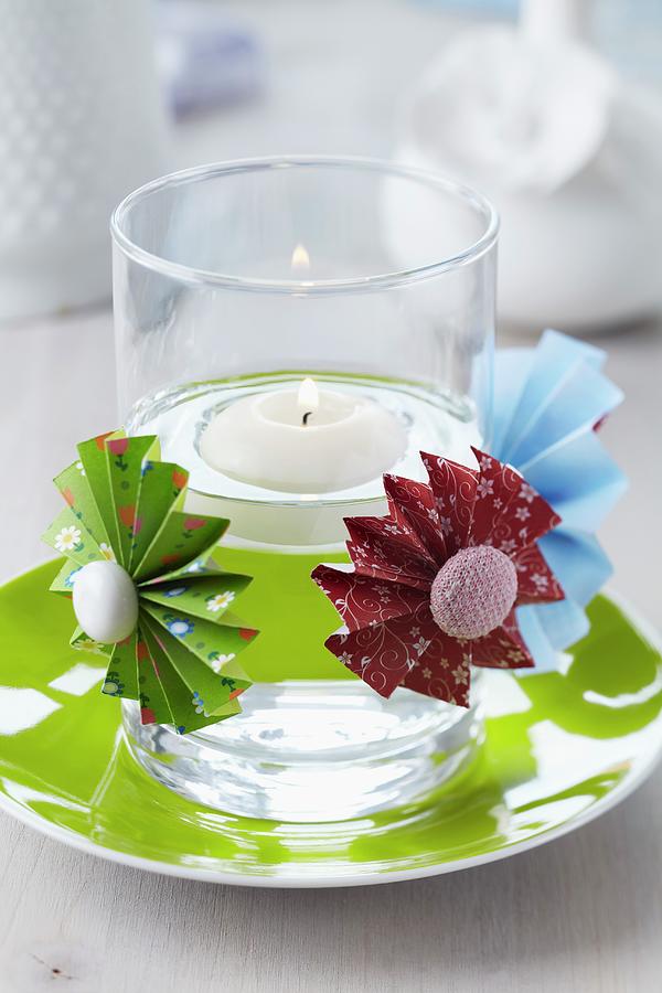 Colourful Paper Flowers With Buttons As Centres Decorating Candle Lantern With Floating Lantern Photograph by Franziska Taube