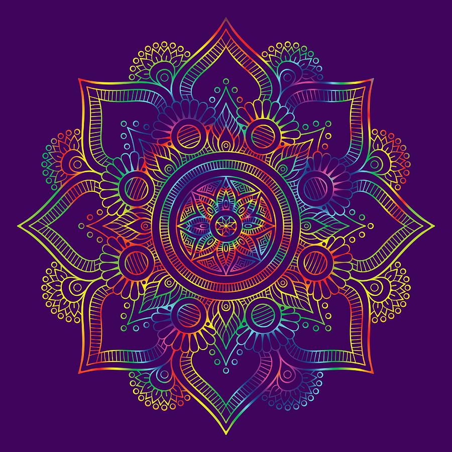 Colourful Rainbow Mandala Lavender Digital Art by Georgeta Blanaru